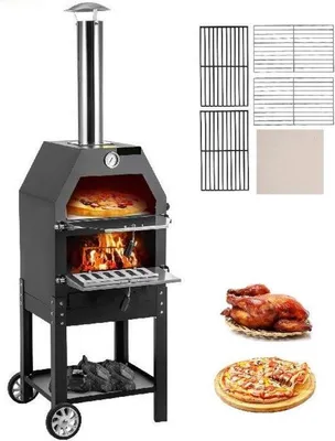 Produktbild von Mobiele Steenoven für draußen - Pizzaofen - mit Raden - für heiße Pizza - Außenpizzaofen