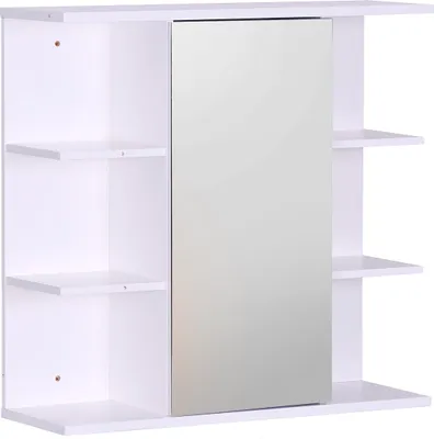 Produktbild von Relaxdays Spiegelschrank, 6 Ablagen, 2 Innenfächer, HxBxT: 64 x 62 x 21 cm, Wandmontage, Bad Hängeschrank, blaugrau