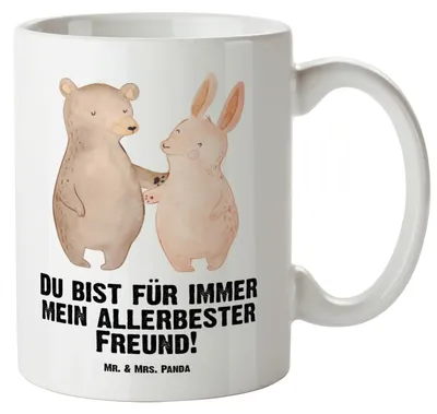 Produktbild von Mr. & Mrs. Panda Große Teetasse Bär und Hase Umarmen - Weiß - Geschenk, Freundin, Keramiktasse, Pott, für Immer, Keramikbecher, Umarmung, Riesenkaffeetasse, Tasse