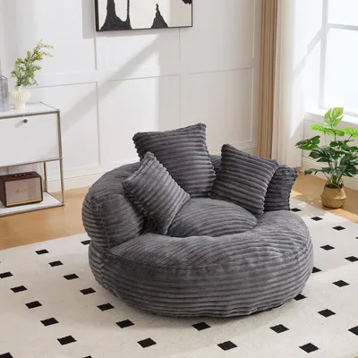 Immagine prodotto di Poltrona sacco con 3 cuscini, color grigio scuro, adatta per interni ed esterni