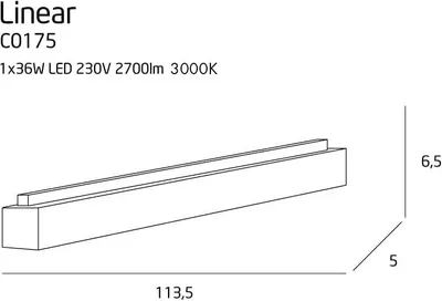 Immagine prodotto di Lampada da soffitto a LED LINEAR 36W 4000K 2700lm in metallo nero, dimensioni: 6,5 x 113,5 x 5 cm, IP20, Maxlight