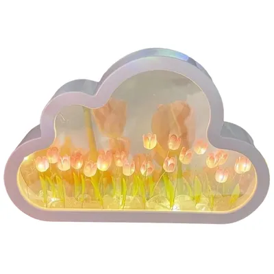 Produktbild von DIY Tulpe Nachtlicht,2in1 Wolken Spiegel mit Licht für Heimdekoration