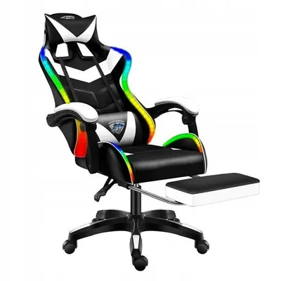 Image de Chaise de bureau Chaise d'ordinateur Chaise de bureau Chaise de jeu ergonomique Massage LED Blanc