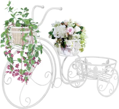 Produktbild von vidaXL Vintage Fahrrad-Blumentreppe aus Metall, Antik-Weiß, 77 x 26 x 50 cm (L x B x H)
