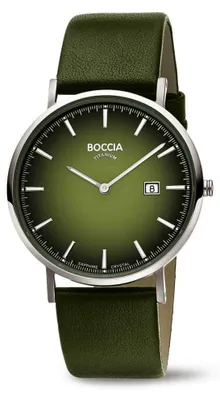 Produktbild von Boccia Herren Armbanduhr Slim 3648-03 Reintitan Lederband dunkelgrün