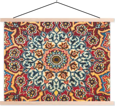 Produktbild von MuchoWow® Textilposter Perserteppich - Mandala - Muster 150x113 cm mit holzfarbenen Rahmen - Poster