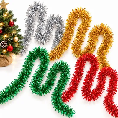 Weihnachtsglittergirlande 2 m, 4 Farben, gelb/weiß/rot/grün
