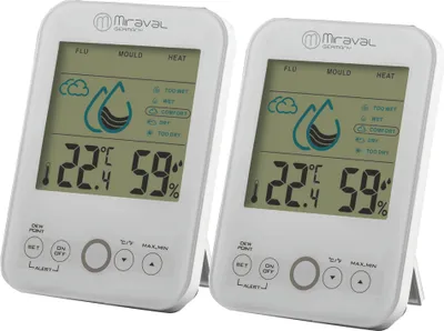 Two Miraval digital climate stations are shown side-by-side against a white background.