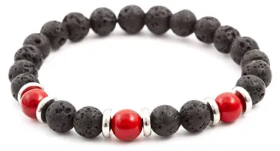 Immagine prodotto di Bracciale di perline in pietra lavica e howlite MINK55, 19 cm