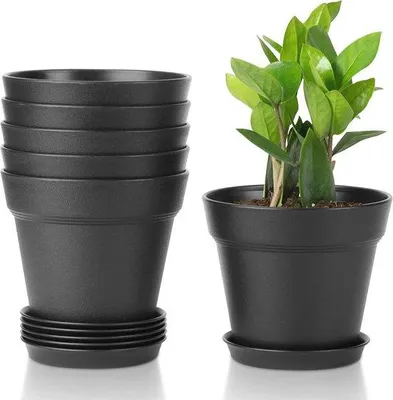 Image de Lot de 6 pots de fleurs en plastique, 12,5 cm (intérieur/extérieur)