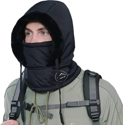 Produktbild von Winter-Fahrradmütze mit integriertem Gesichtsschutz und Nackenwärmer, winddicht, mit Kordelzug, dicker Plüsch, vollständig schützender Outdoor-Schal, Kopfbedeckung für kaltes Wetter