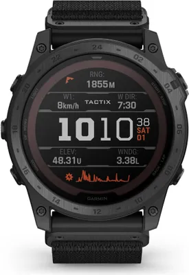 Produktbild von Garmin Smartwatch TACTIX 7 PRO BALLISTICS EDITION, Schwarz, Saphirglas, Titan, Nylon, Durchmesser: 51mm, Dicke: 1.49cm, Gewicht: 89g, Rund, Taktisch, GPS, Touchscreen, Solarladung, Multi-LED-Taschenlampe, Applied Ballistics Elite, MIL-STD-810G, WLAN, Bluetooth, Herzfrequenzmonitor, Fallschirm-Flugverlauf, für Militär, Outdoor, Profisport, kompatibel mit Garmin-Geräten