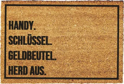Produktbild von Fußmatte kokos "Handy Schlüssel Geldbeutel Herd aus" lustig, Fußmatte Lama, Einzugsgeschenk, Türmatte, Fußmatte, Geschenk zum Einzug