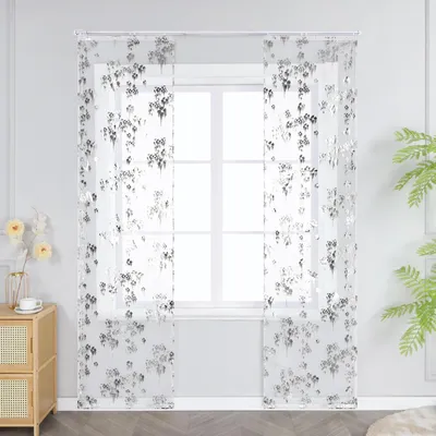 Produktbild von Joyswahl 2er Set Schiebegardinen mit Klettband Modern Flächenvorhänge Voile Ausbrenner Schiebevorhang Transparent Silber Vorhang BxH 57x225cm 2 Stück