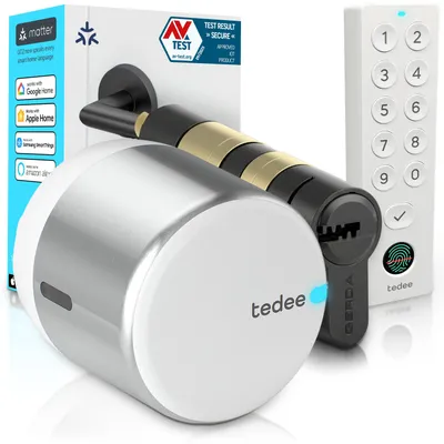 Obrázok produktu pre Tedee GO2 Alu s Keypad PRO a cylindrom EXXO Smart – Inteligentný zámok na dvere, trieda 6, odtlačok prsta, PIN kód | Matter, Apple HomeKit, Alexa