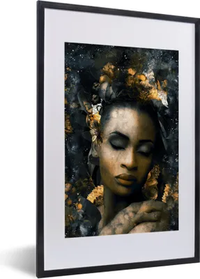 Produktbild von MuchoWow® MuchoWow® Gerahmtes Poster Frauen - Abstrakt - Blumen 40x60 cm - Poster mit zchwarzem Bilderrahmen - Poster in Rahmen