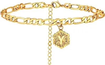 Produktbild von Damen A bis Z Großbuchstaben-Anhänger, verstellbares Armband, Armreif, Fußkettchen, Fußkette-Y