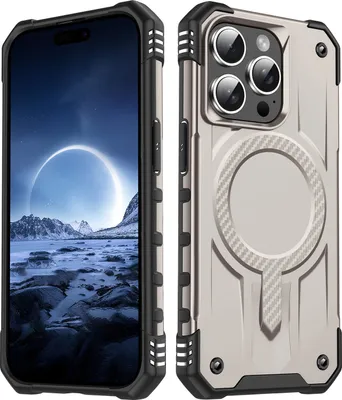 Immagine prodotto di Custodia magnetica per iPhone 15 Pro, doppio strato PC e TPU, custodia protettiva antiurto oro