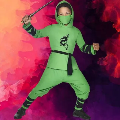 Produktbild von Ninja-Kostüm für Kinder mit Drachenmotiv, verkleidung, ninja-look, kinderfreundlich