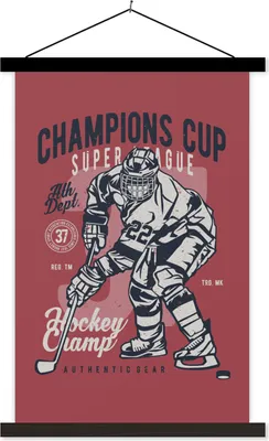 Produktbild von MuchoWow® Textilposter Mancave - Sport - Eishockey - Vintage 40x60 cm mit schwarzem Rahmen - Wanddekorationen