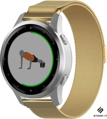 Produktbild von Strap-it Milanese Armband - Kompatibel mit Garmin Vivomove 3s Armband 40mm - Hochwertiges Material -Edelstahl Magnetische verschluss für Armband Gold 18mm Smartwatch