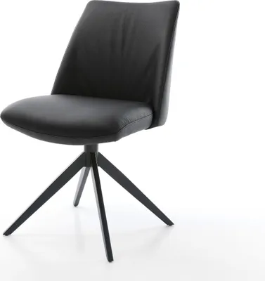 Produktbild von DELIFE Drehstuhl Elso-Flex Echt-Leder Schwarz Kreuzgestell breit Schwarz 360° drehbar Wippfunktion Taschenfederkern