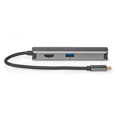 Produktbild von Nedis USB Multi-Port-Adapter - 5-in-1 - USB 3.2 Gen 1 - USB-C Stecker - HDMI Ausgang / RJ45 Buchse / 3x USB-A Buchse - 5 Gbps - 0.20 m - Rund - Vergoldet - PVC - Anthrazit - Box