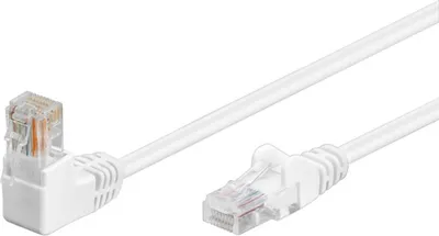 Produktbild von CAT 5e Patchkabel 1x 90° gewinkelt, U/UTP, weiß Kupferkaschierter Aluminiumleiter (CCA), Rastnase oben