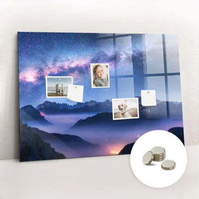 Produktbild von Magnetische Wandtafel aus Glas – Memotafel mit gebogener Vorderseite – Enthält 5 Magnete – 100x70 cm – Milchglasoptik
