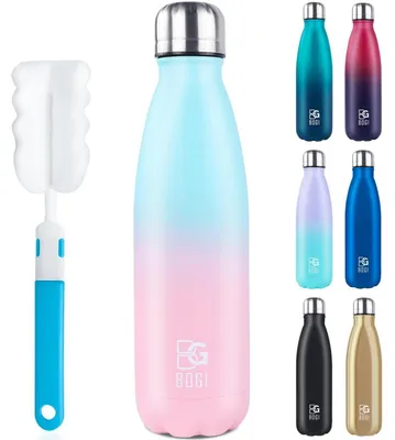 Obrázek produktu pro Nerezová láhev na pití, 500 ml, dvouplášťová, s těsněním proti úniku, bez BPA. Udržuje nápoje teplé i studené. Barva: světle modrá, růžová