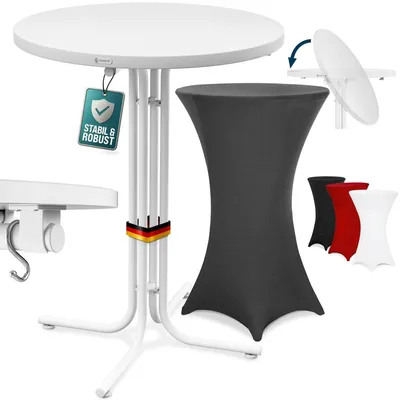 Produktbild von CASARIA® Stehtisch mit Husse 70 cm Klappbar Grau Rund Holz Metall Pulverbeschichtet Wetterfest Hoch Set Hochzeit Bistrotisch Bartisch Garten Tisch