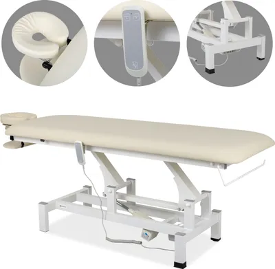 Produktbild von Habys Fortis 1 | Elektrische Therapieliege Massageliege | 1-Segment | Handfernbedienung Beige-Weiß  | 182 x 68 cm