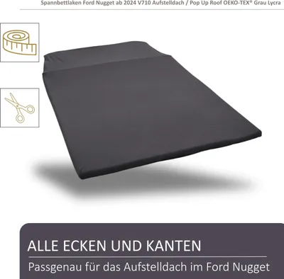 Produktbild von Spannbettlaken Ford Nugget ab 2024 V710 Aufstelldach / Pop Up Roof ® Grau Elasthan