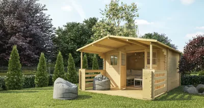 Produktbild von Gartenhaus Wohlfühloase - 28 mm Blockbohlenhaus, Grundfläche: 10,44 m², Satteldach