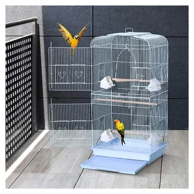 Produktbild von Vogelkäfig mit Vogelspielzeuge Wellensittichkäfig Nymphensittiche Fink Papageienkäfig tragbarer Drahtkäfig 46 * 36 * 92 cm (Weiß)