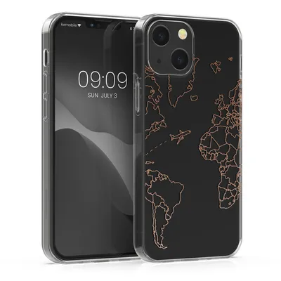 Image de kwmobile Housse compatible Apple iPhone 13 - Housse silicone pour téléphone portable - Travel Flugzeug Rosegold Transparent