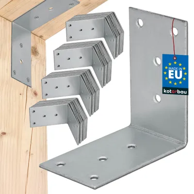 Zdjęcie produktu dla KOTARBAU® Zestaw 50 sztuk łączników kątowych, kątówki do dużych obciążeń 75x75x45 mm, stal ocynkowana, kątówki stalowe, stabilne, trwałe, łączniki do belek, kolor srebrny
