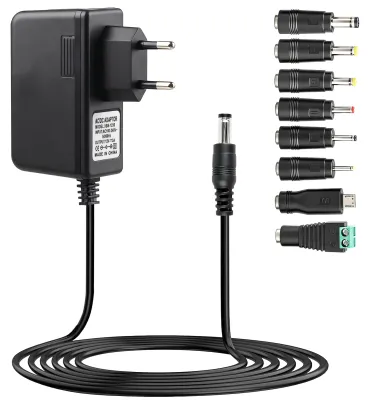 Obrázok produktu pre 12V, 3A napájací zdroj, 36W, s 8 konektormi, AC/DC adaptér pre LED, CCTV a routery