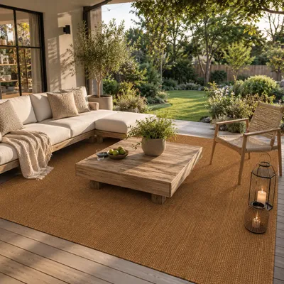 Produktbild von In- & Outdoor Flachgewebe Teppich Porto Braun Meliert, Größe:160x160 cm