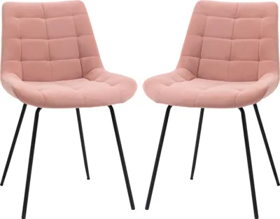 Produktbild von 2er-Set Esszimmerstühle  Akzentstühle Küchenstühle, Retro-Design, Samtoptik, 50 cm x 61 cm x 79 cm, Rosa