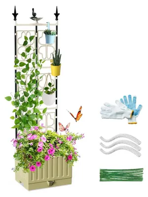 Immagine prodotto di Fioriera rialzata con graticcio - Metallo - Autoirrigante - Ruote - 143 cm