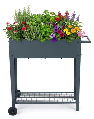 Immagine prodotto di Relaxdays Aiuola rialzata, ripiano a griglia, 2 ruote, giardino, balcone e terrazza, HBT: 80 x 85 x 50 cm, aiuola da tavolo mobile, antracite