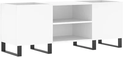 Produktbild von Plattenschrank Weiß 121x38x48 cm Vinyl Schrank aus Holzwerkstoff und Eisen, Schallplattenregal mit Beinen, Phonoschrank für Schallplattenspieler und LPs