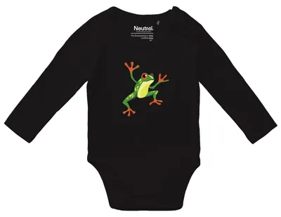 Produktbild von Huuraa Baby Body Frosch Comic 74 Black  Baumwolle Fairtrade Langarmbody Geschenkidee