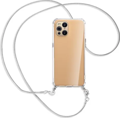 Produktbild von Handykette Backcover-Schutzhülle mit Band (Metall silberfarben) für Oppo Find X3 Pro - silberfarbene Kette Snake