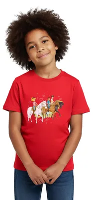 Produktbild von Spreadshirt Bibi Und Tina Ausritt Mit Alexander Falkenstein Kinder T-Shirt, 110/116 (5-6 Jahre), Rot