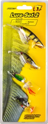 Produktbild von Angelköder Set 02 für Spinnfischen – mit zweiteiligem Wobbler, bebleitem Gummiköder & Spinner