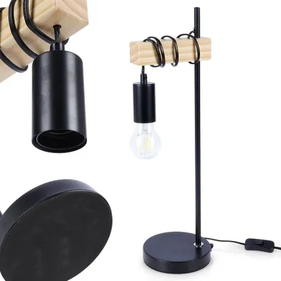 Obrázok produktu pre Stolná lampa Nočná lampa pre skriňu Kovová Drevená Čierna Loftová lampa