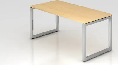 Produktbild von Schreibtisch Pavo | Ahorn | Silber Gestell | BxT 160x80cm | Arbeitshöhe 65-85cm | höhenjustierbar, 1cm Raster | O-Fuß-Gestell eckig | Rechteckform mit schwebender Tischplatte