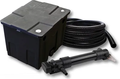 Produktbild von SunSun Komplettset: CBF-350 Teichfilter bis 12000 L Teichfilteranlage als Durchlauffilter, CUV-636 Teichklärer UVC Klärer mit 36W, 5m Teichschlauch 25 mm (1")